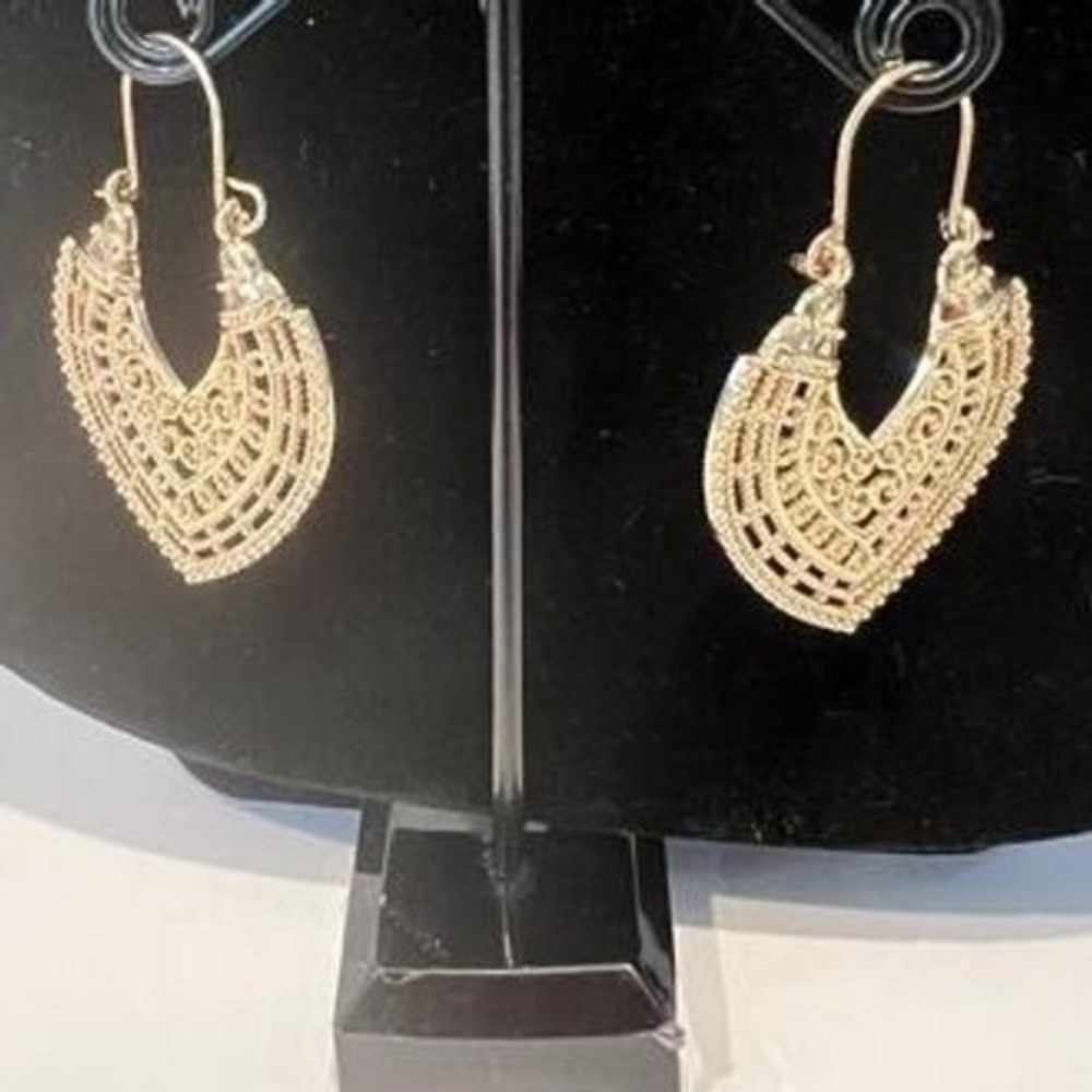 Vintage Antique 2 inch Intricate Design Bohemian Indian Brass Pierced Earrings